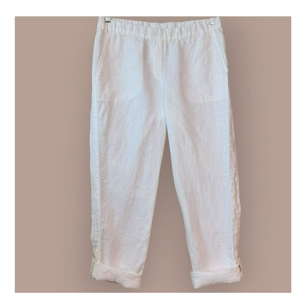 Pure Jill J. Jill 100% Linen White Pullon Pants Womens Small Fold Roll Tab Hem